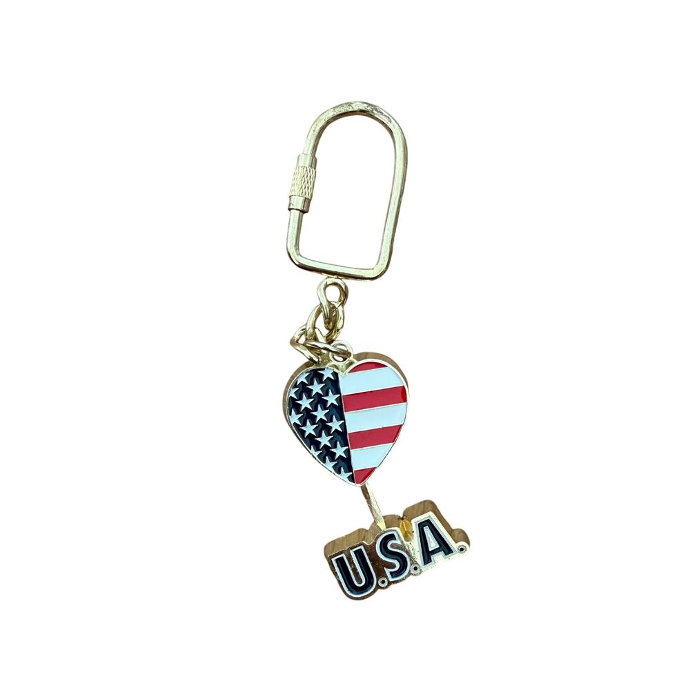 USA Heart Shaped Flag Print Keychain